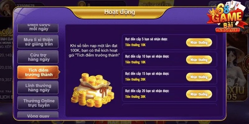 Khuyến Mãi 68 Game Bài - Đặc Sắc, Hấp Dẫn Nhất 2025 4 Sự kiện giftcode tích luỹ điểm
