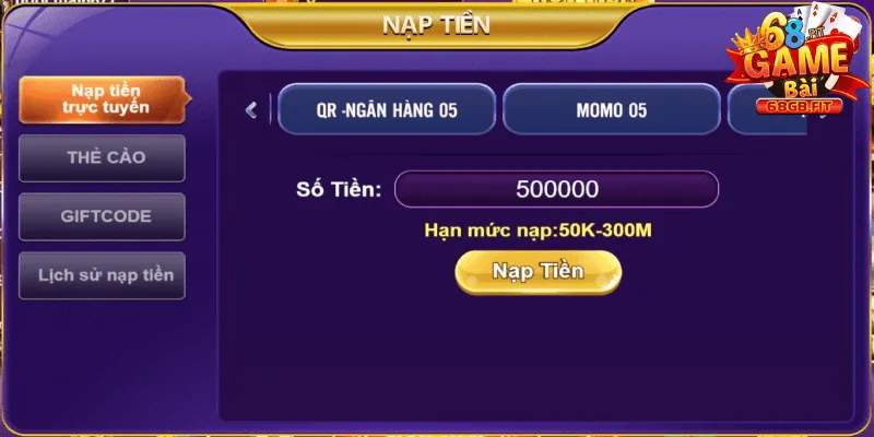 Nạp Tiền 68 Game Bài | 3 Phương Thức Cấp Vốn Đơn Giản 2 Nạp tiền 68 Game Bài bằng kênh ngân hàng